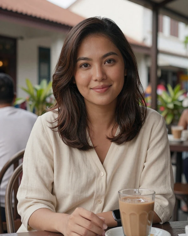 Malaysian woman enjoying teh tarik at a Penang heritage cafe representing Malaysian women dating culture