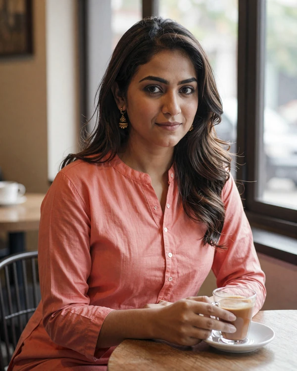 Bangladeshi woman in a cozy cafe in Dhaka wearing casual kurta for Bangladesh dating