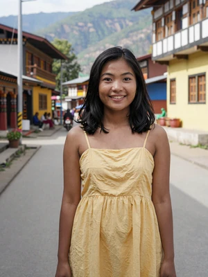 Chimi, 25, Bhutanese woman on Phuntsholing street - meet Bhutanese women online