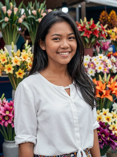 Ayu, 22, Balinese woman at flower market in Denpasar - date Indonesian singles