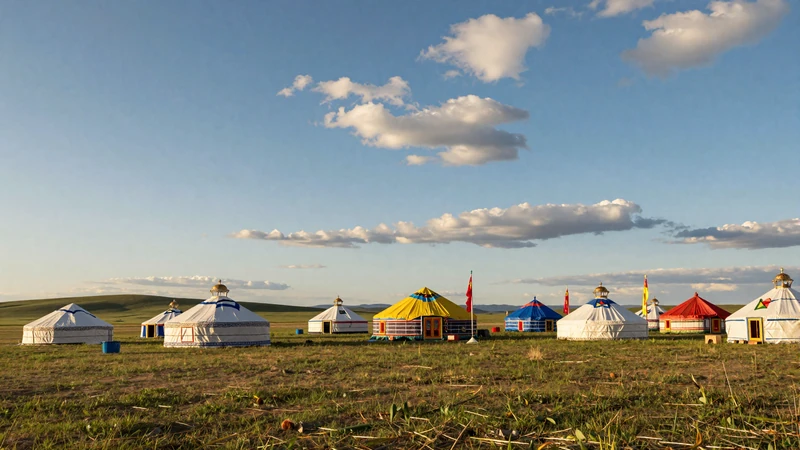 Mongolian Naadam festival scene with traditional ger tents on the steppe representing Mongolian cultural traditions in dating