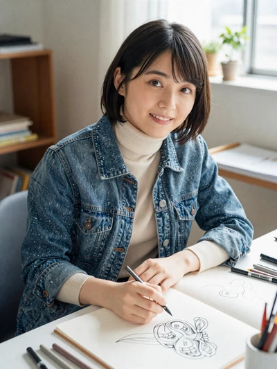 Aiko Shimizu, 27, verified Japanese graphic designer at her creative desk in Osaka - video date profile