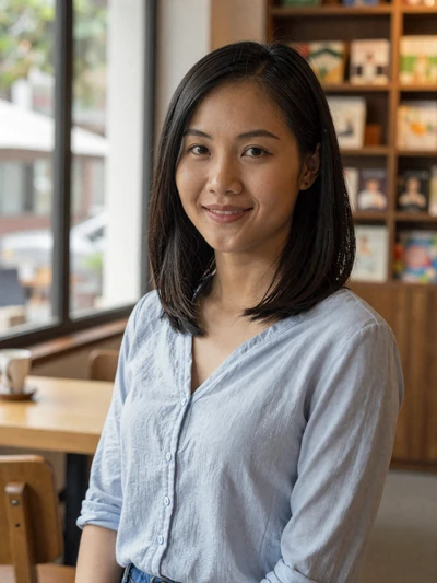 Mai Nguyen, 27, verified Vietnamese woman at a book cafe in Ho Chi Minh City - real dating profile example