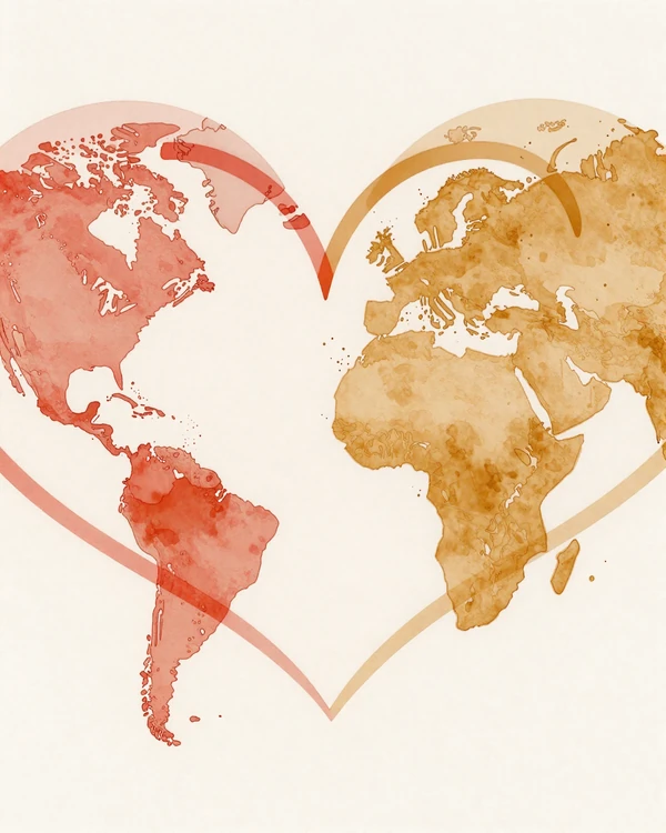 LoveZoneTip mission illustration showing hearts connecting across cultures for asian dating platform
