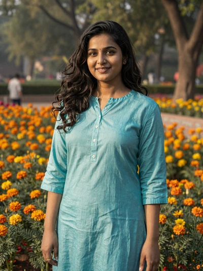 Priya, 28, Indian woman in Delhi garden - South Asian dating culture insights