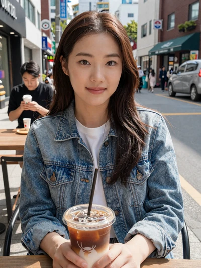 Minji Park, 25, Korean graphic designer at outdoor cafe in Seoul - Korean women dating first date