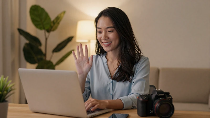 Asian woman smiling during video call for long-distance relationship communication